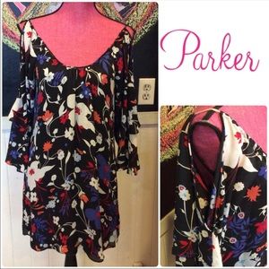 Parker multi-floral cold-shoulder dress